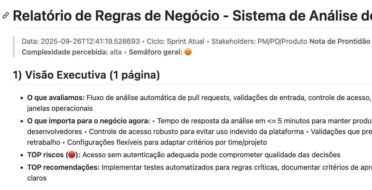 Relatório executivo de regras de negócio