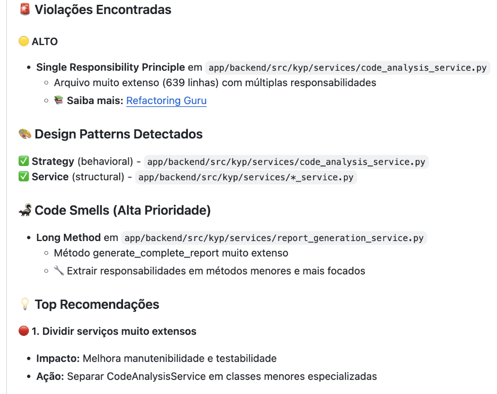 Relatório detalhado de violações